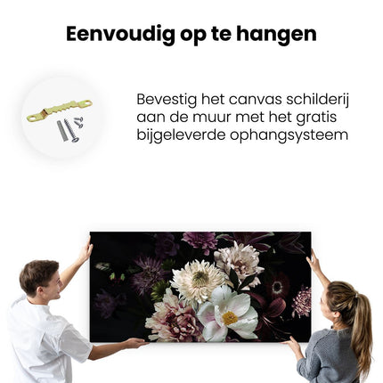 Canvas schilderij ophangen Diverse Bloemen Op Zwart Achtergrond