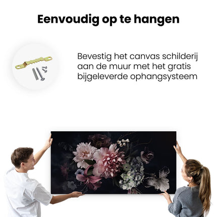 Canvas schilderij ophangen Diverse Bloemen Op Zwart Achtergrond