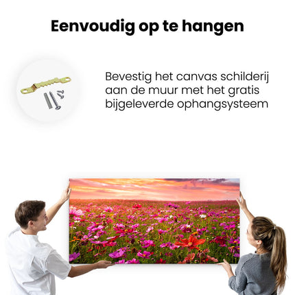 Canvas schilderij ophangen Kleurrijke Kosmos Bloemenveld