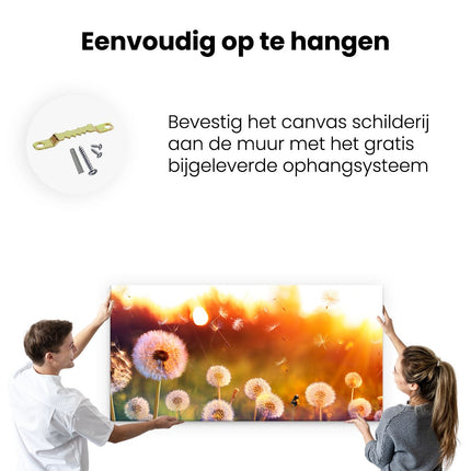 Canvas schilderij ophangen Paardenbloemen Tijdens Zonsondergang