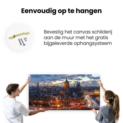 Canvas schilderij ophangen Amsterdam Centrum Luchtfoto Zonsondergang