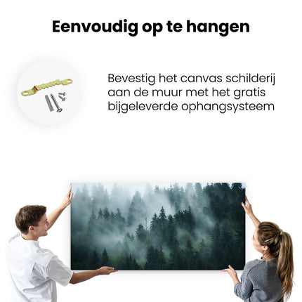 Canvas schilderij ophangen Bos Met Bomen In De Mist