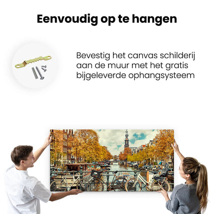 Canvas schilderij ophangen Amsterdamse Brug Bij Een Brug Met Fietsen