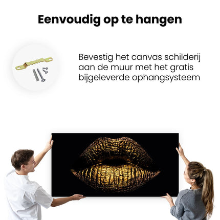 Canvas schilderij ophangen Gouden Lippen
