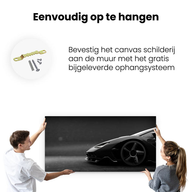 Canvas schilderij ophangen Zijaanzicht Zwarte Sportwagen Auto