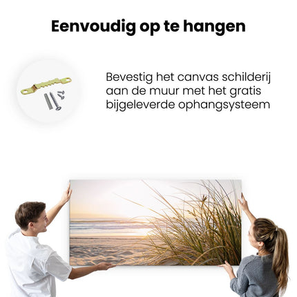 Canvas schilderij ophangen Strand En Duinen Tijdens Zonsondergang