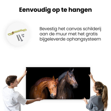 Canvas schilderij ophangen Twee Bruine Paarden Koppel - Liefde