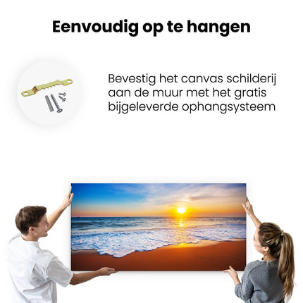 Canvas schilderij ophangen Strand En Zee Tijdens Zonsondergang