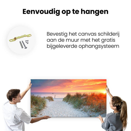 Canvas schilderij ophangen Strand En Duinen Bij Zonsondergang