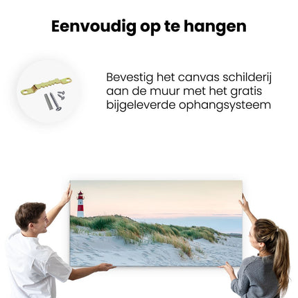 Canvas schilderij ophangen Strand En Duinen Met Een Vuurtoren