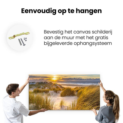 Canvas schilderij ophangen Strand En Duinen Tijdens Zonsondergang