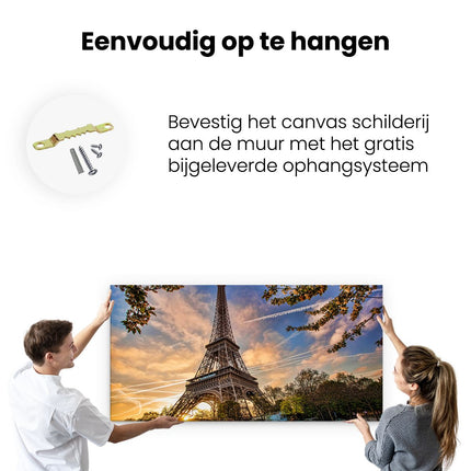 Canvas schilderij ophangen Eiffeltoren In Parijs Tijdens Zonsondergang