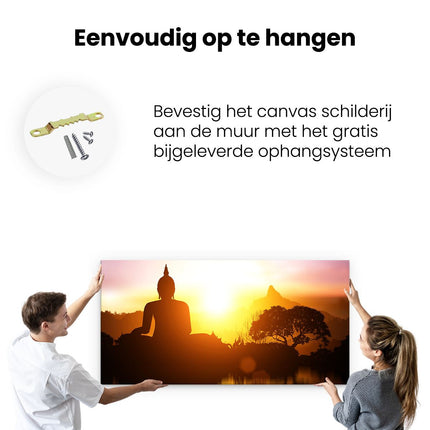 Canvas schilderij ophangen Silhouet Van Boeddha Beeld Met Zonsondergang