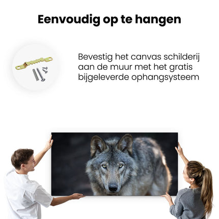Canvas schilderij ophangen Wolvenkop - Grijze Wolf