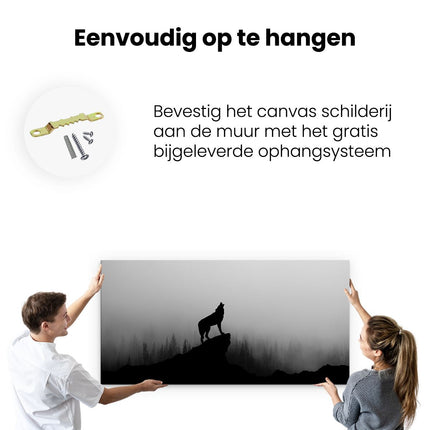 Canvas schilderij ophangen Silhouet Van Een Huilende Wolf - Abstract