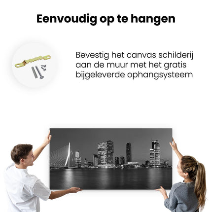 Canvas schilderij ophangen Rotterdamse Skyline - Zwart Wit