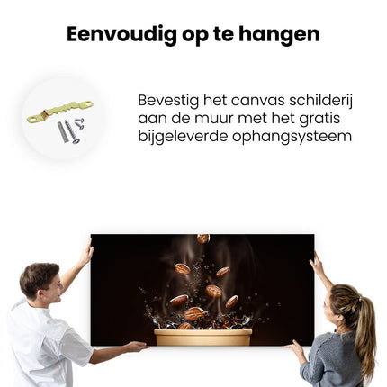Canvas schilderij ophangen Koffie Beker Met Koffiebonen Erin