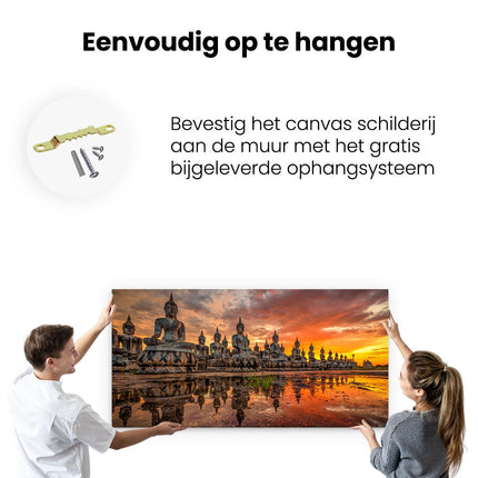Canvas schilderij ophangen Boeddha Beelden Tijdens Zonsondergang