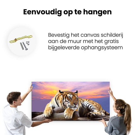Canvas schilderij ophangen Tijger Tijdens Zonsondergang