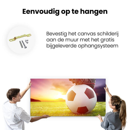 Canvas schilderij ophangen Klassieke Voetbal Aftrap Met Zonsondergang