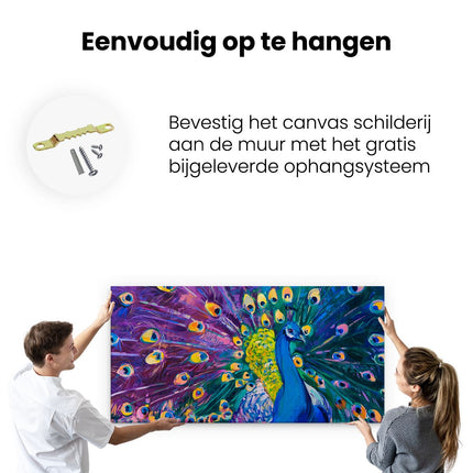 Canvas schilderij ophangen Pauw Met Kleurrijke Veren Van Olieverf - Abstract