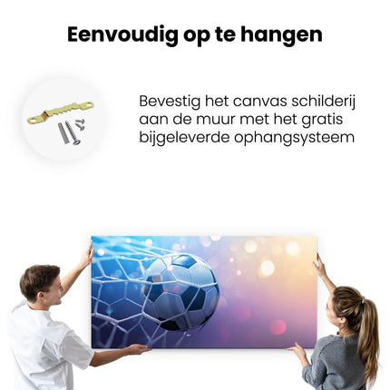 Canvas schilderij ophangen Voetbal Bal Door Het Goal Heen