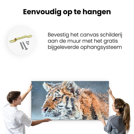 Canvas schilderij ophangen Tijger Tijdens De Sneeuw