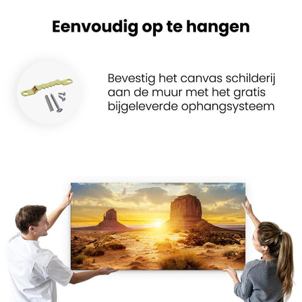 Canvas schilderij ophangen Zonsondergang In Woestijn Monument Valley 