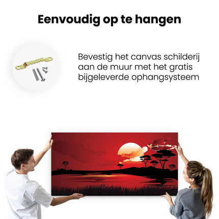 Canvas schilderij ophangen Rode Zonsondergang In De Savanne - Abstract
