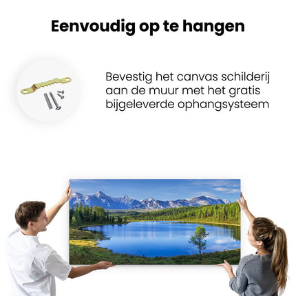 Canvas schilderij ophangen Meer Bij De Bergen In Het Bos