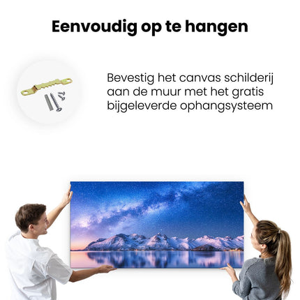 Canvas schilderij ophangen Melkweg Bij Besneeuwde Bergen