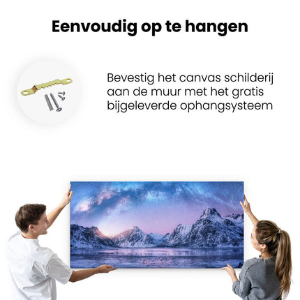 Canvas schilderij ophangen Melkweg Bij De Besneeuwde bergen