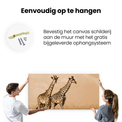 Canvas schilderij ophangen Twee Giraffes In Het Veld