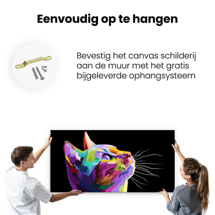 Canvas schilderij ophangen Kleurrijke Kat Kijkt Naar Boven - Abstract