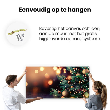 Canvas schilderij ophangen Versierde Kerstboom Met Lichtjes