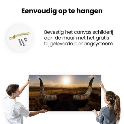 Canvas schilderij ophangen Stierenhoorns Bij Zonsondergang