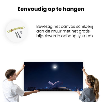 Canvas schilderij ophangen Heilige Boek Koran Bij Een Halve Maan