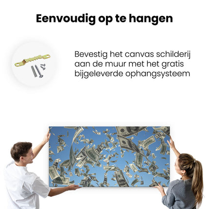 Canvas schilderij ophangen Dollarbiljetten in de Lucht - Geld