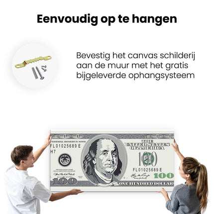 Canvas schilderij ophangen Geld Dollar Biljet - Briefje van 100 Dollar