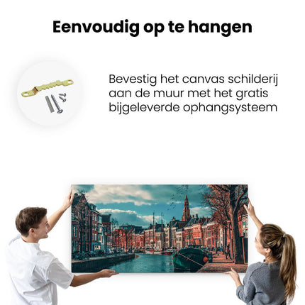 Canvas schilderij ophangen Gracht in Groningen 