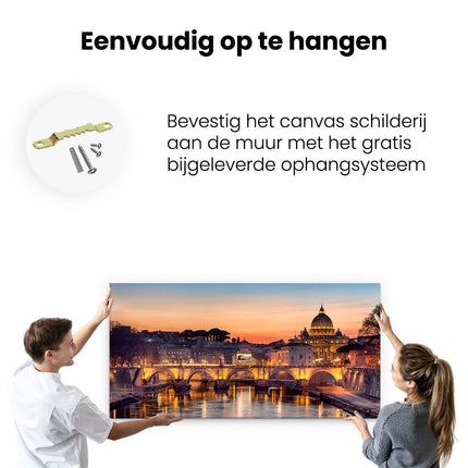 Canvas schilderij ophangen Engelenbrug in Rome bij Zonsondergang