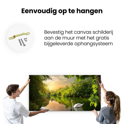 Canvas schilderij ophangen Zwaan op het Water in het Bos