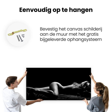 Canvas schilderij ophangen Vrouw Naakt in Bed - Erotiek - Zwart Wit