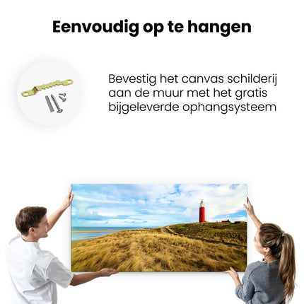 Canvas schilderij ophangen Vuurtoren met Duinen in Texel