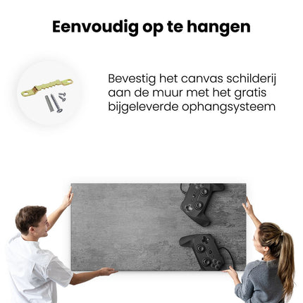 Canvas schilderij ophangen Twee Game Controllers op Tafel - Gaming