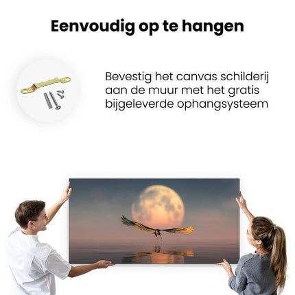 Canvas schilderij ophangen Adelaar boven het Water bij de Maan