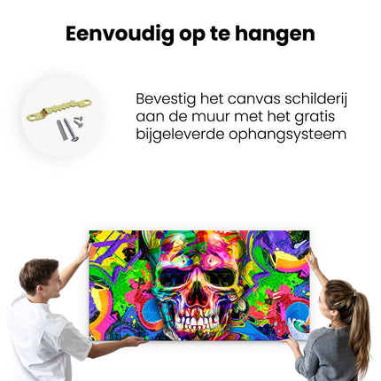 Canvas schilderij ophangen Gekleurde Schedel - Doodskop - Doodshoofd