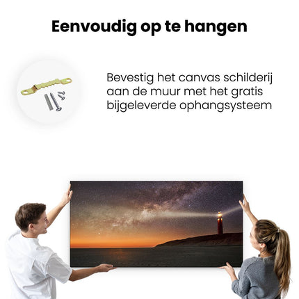 Canvas schilderij ophangen Vuurtoren Texel in de Nacht 