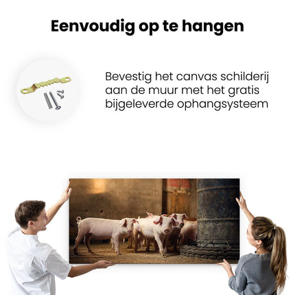 Canvas schilderij ophangen Varkens op een Boerderij Stal