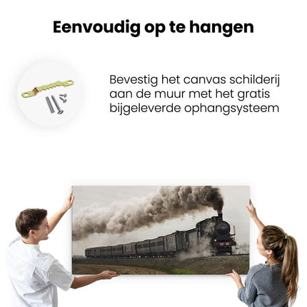 Canvas schilderij ophangen Locomotief Trein met Rook Wolken